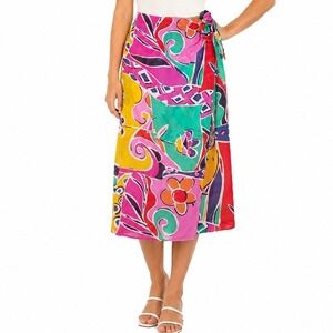 Carlisle Vintage 80s 90s Cotton Midi Wrap Skirt Abstract Floral Multi Color 6